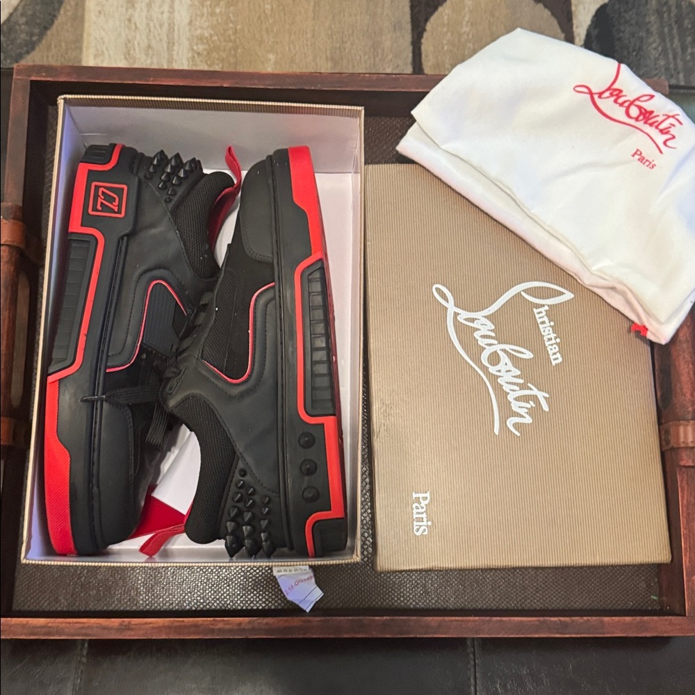 Christian Louboutin Black and Red Spiked Sneakers
